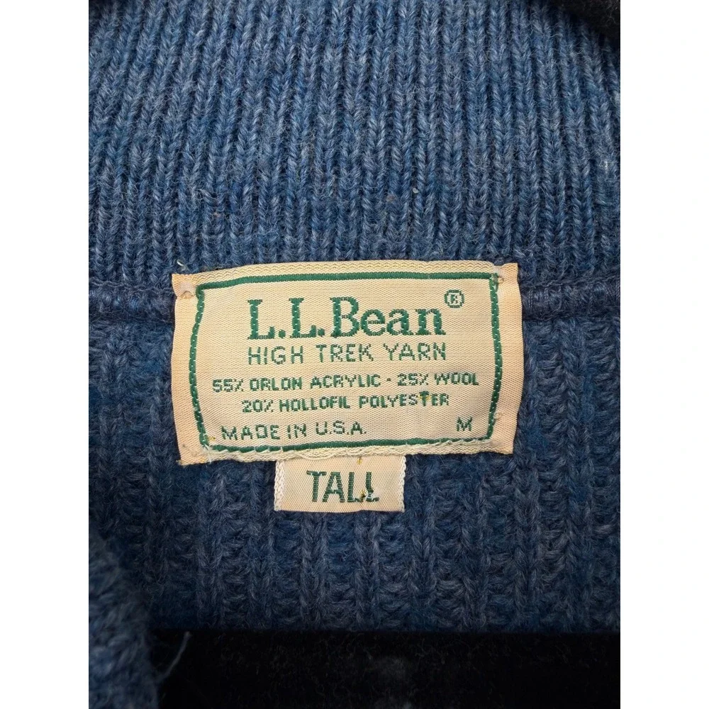Vtg LL Bean High Trek Wool Yarn Knit Sweater Mens Medium Tall Blue Marl USA